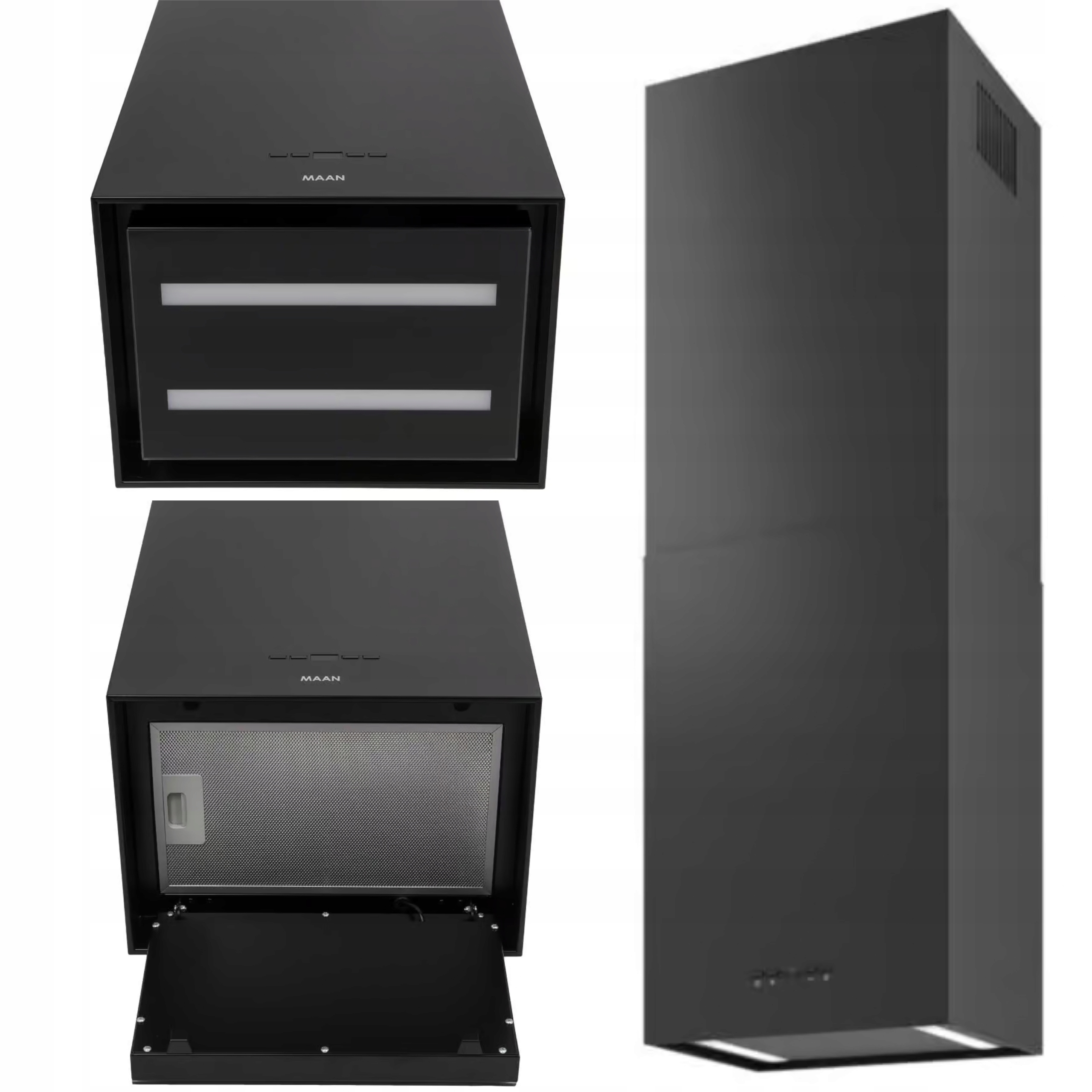 Okap Wyspowy Tuba Czarny kuchenny kominowy Kwadrat 40 cm Maan Murea Led