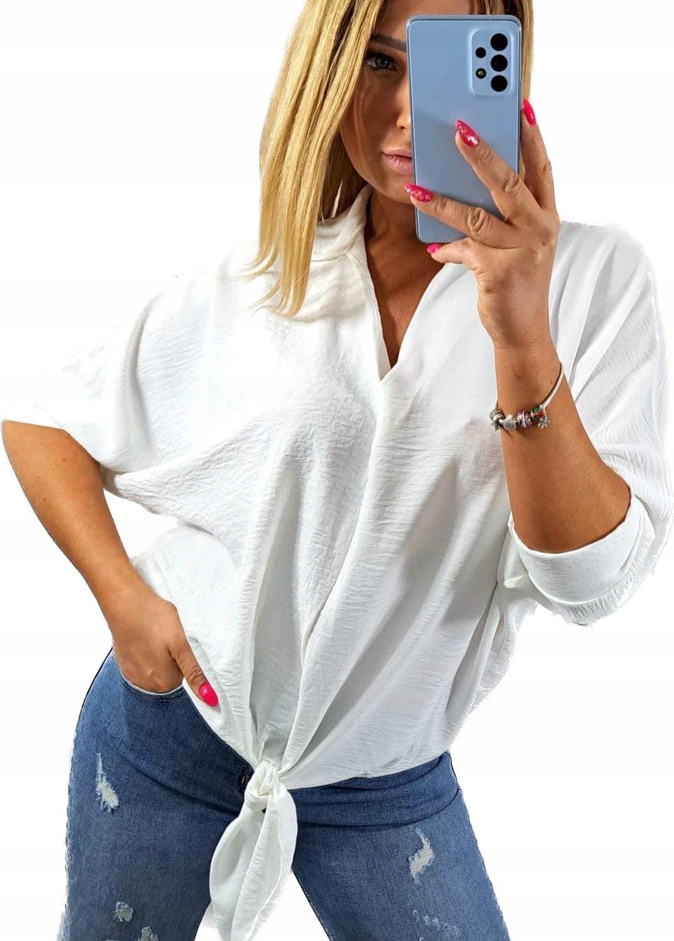 

B912 Bluzka Asymetryczna Wiązana Biała 44