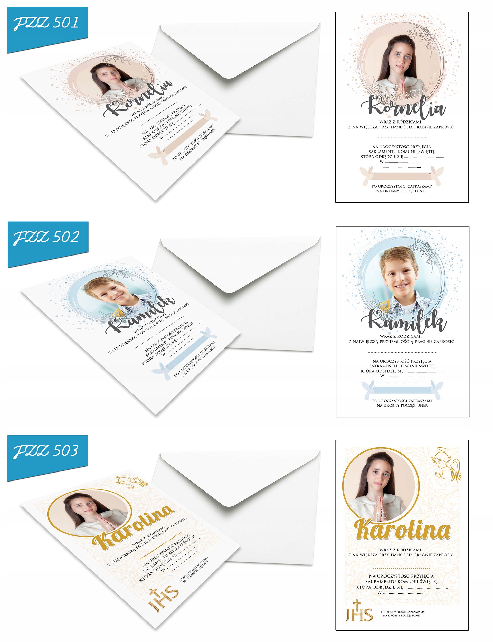 ZAPROSZENIA na I KOMUNIĘ ŚWIĘTĄ KOPERTA WZORY Szerokość produktu 14 cm
