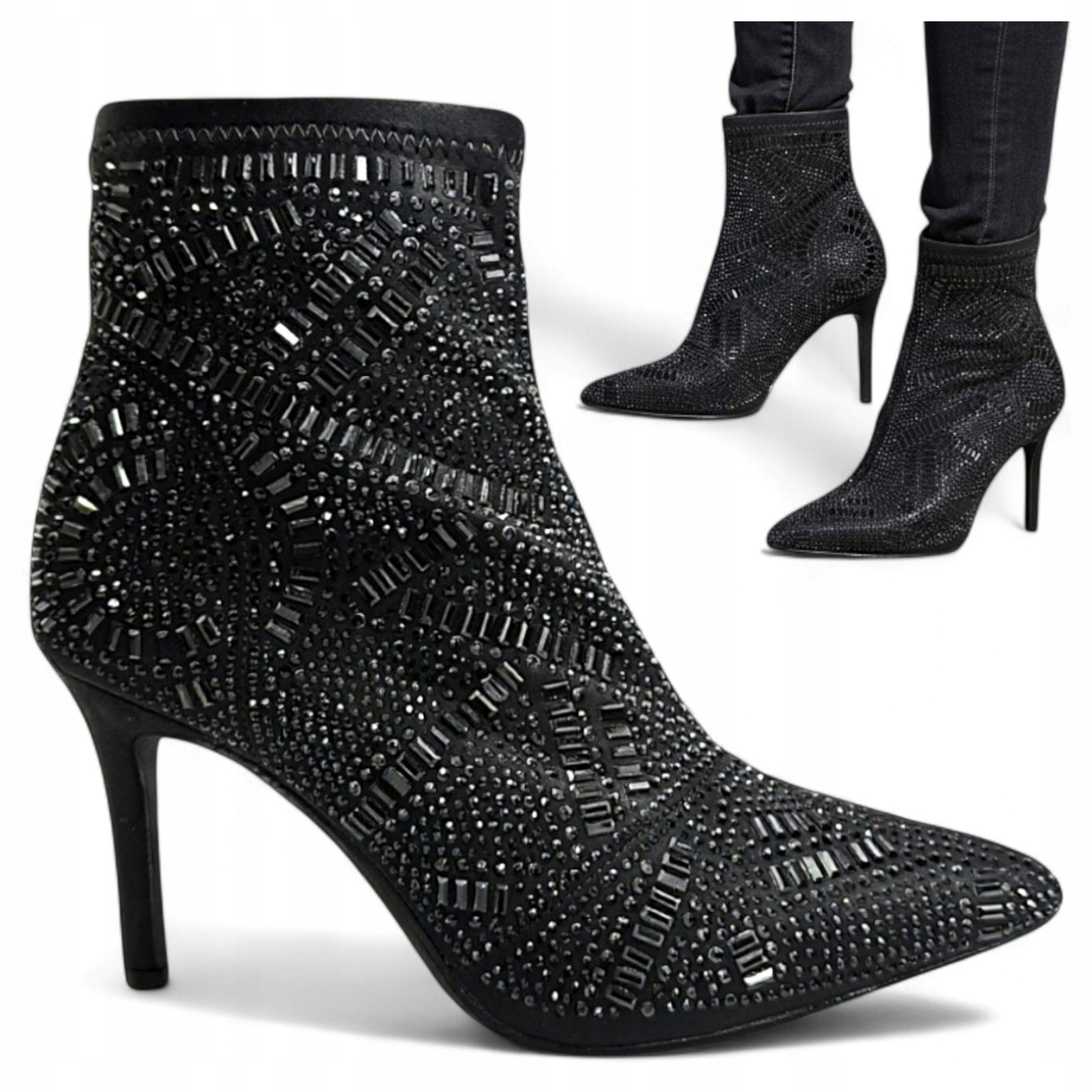 Dámské kotníkové boty ponožkové boty 41 Barski s elegantními elastickými zirkony