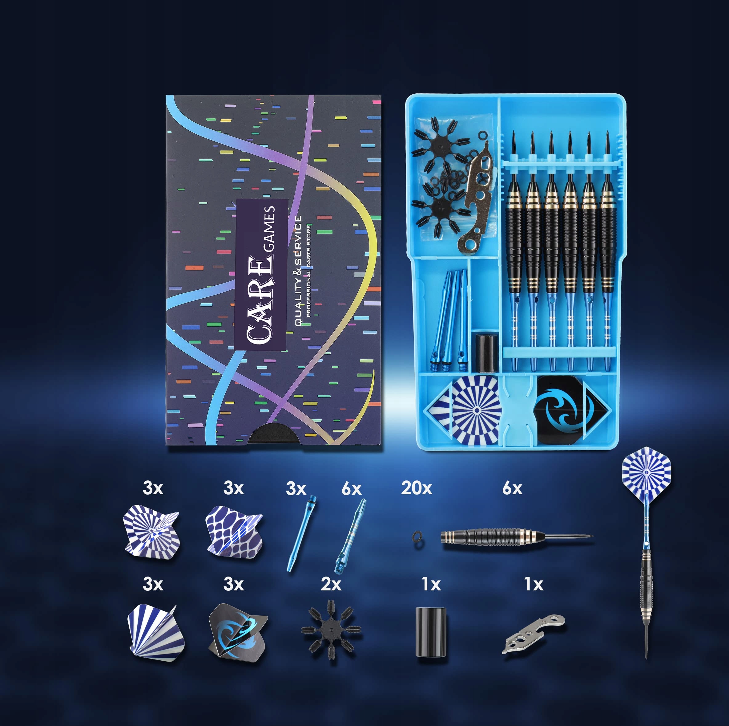 CAREGAMES Profesjonalne Rzutki Steeldarts 24g 6 Sztuk Zestaw Akcesoriów — miniatura 6