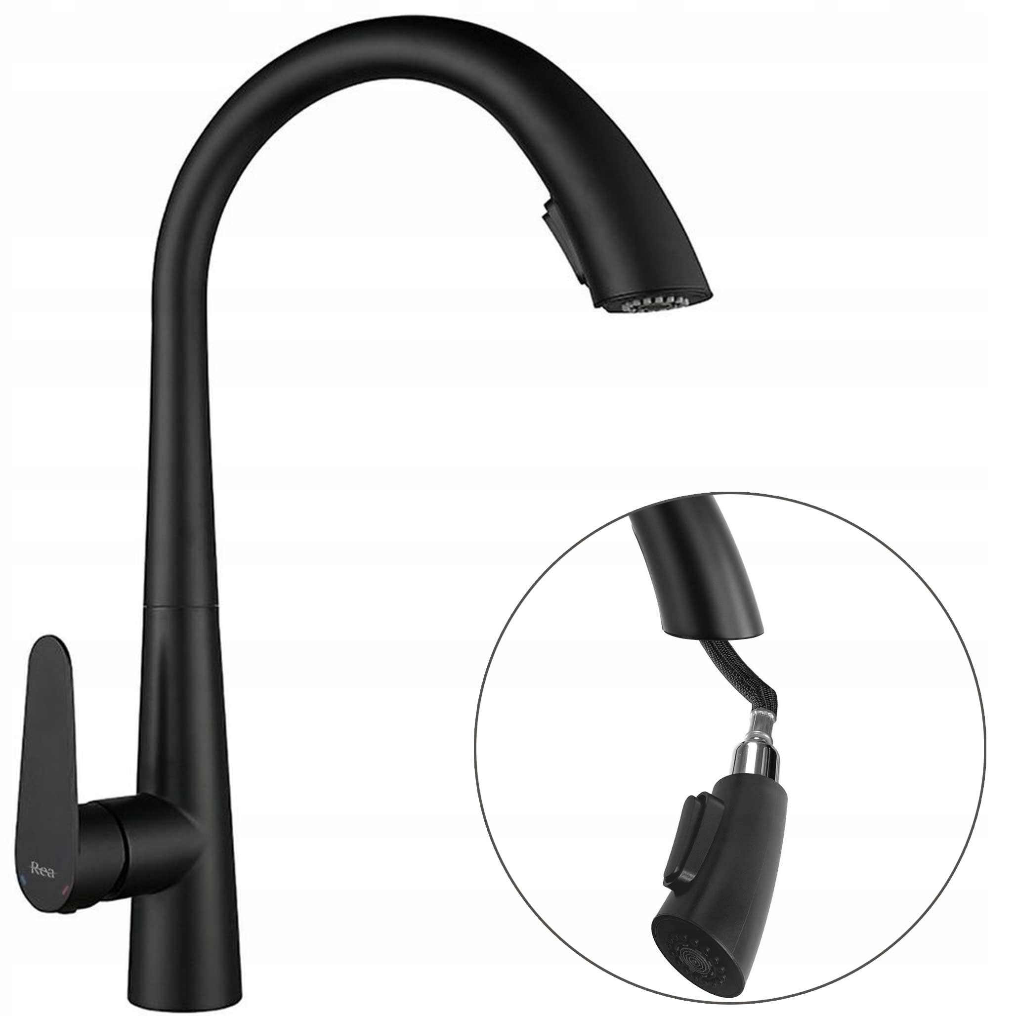 Kuchynská batéria s výsuvným výtokom Rea Ross čierna s rozprašovačom