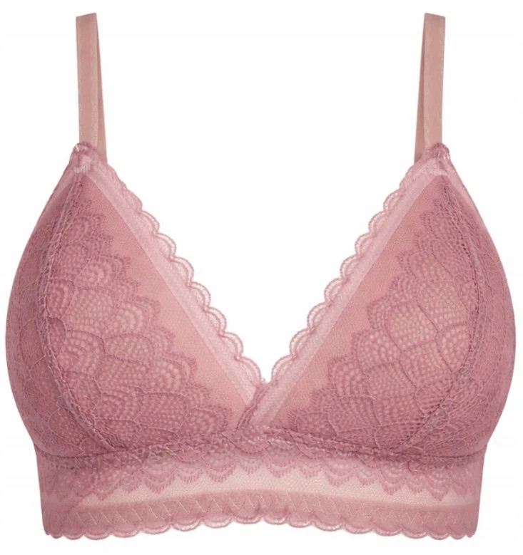 Biustonosz bez fiszbin bralet koronkowy stanik różowy trójkątny Azalia 95A