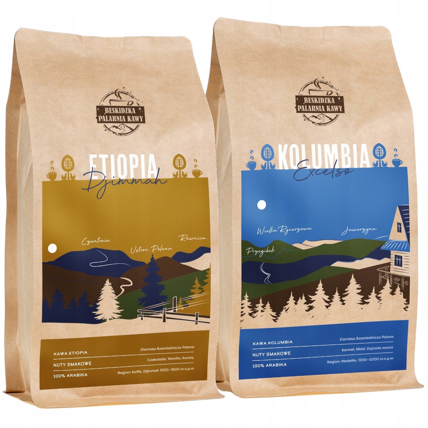 Levně Čerstvě Pražená Káva Zrnková Etiopie Djimmah Kolumbie Excelso 2x 500 g