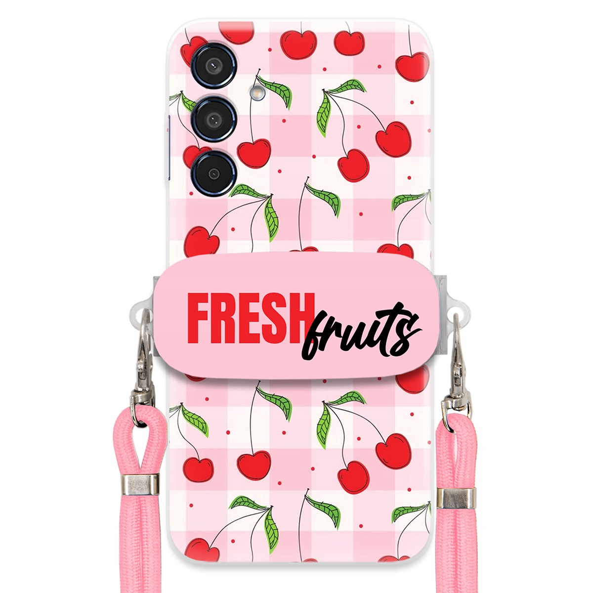 Pouzdro pro Samsung M35 5G Držák Šňůrky Růžová Fresh Fruits Mřížka