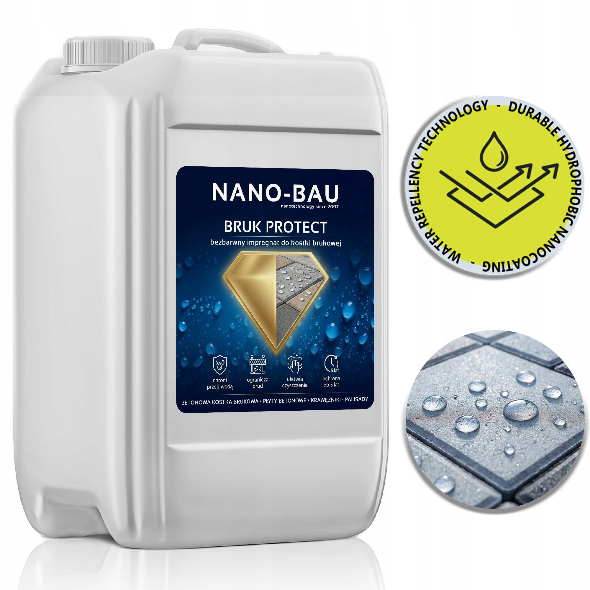 Bezbarvý impregnát na dlažební kostky 20L 140 m² 5 let Nanobau Bruk Protect