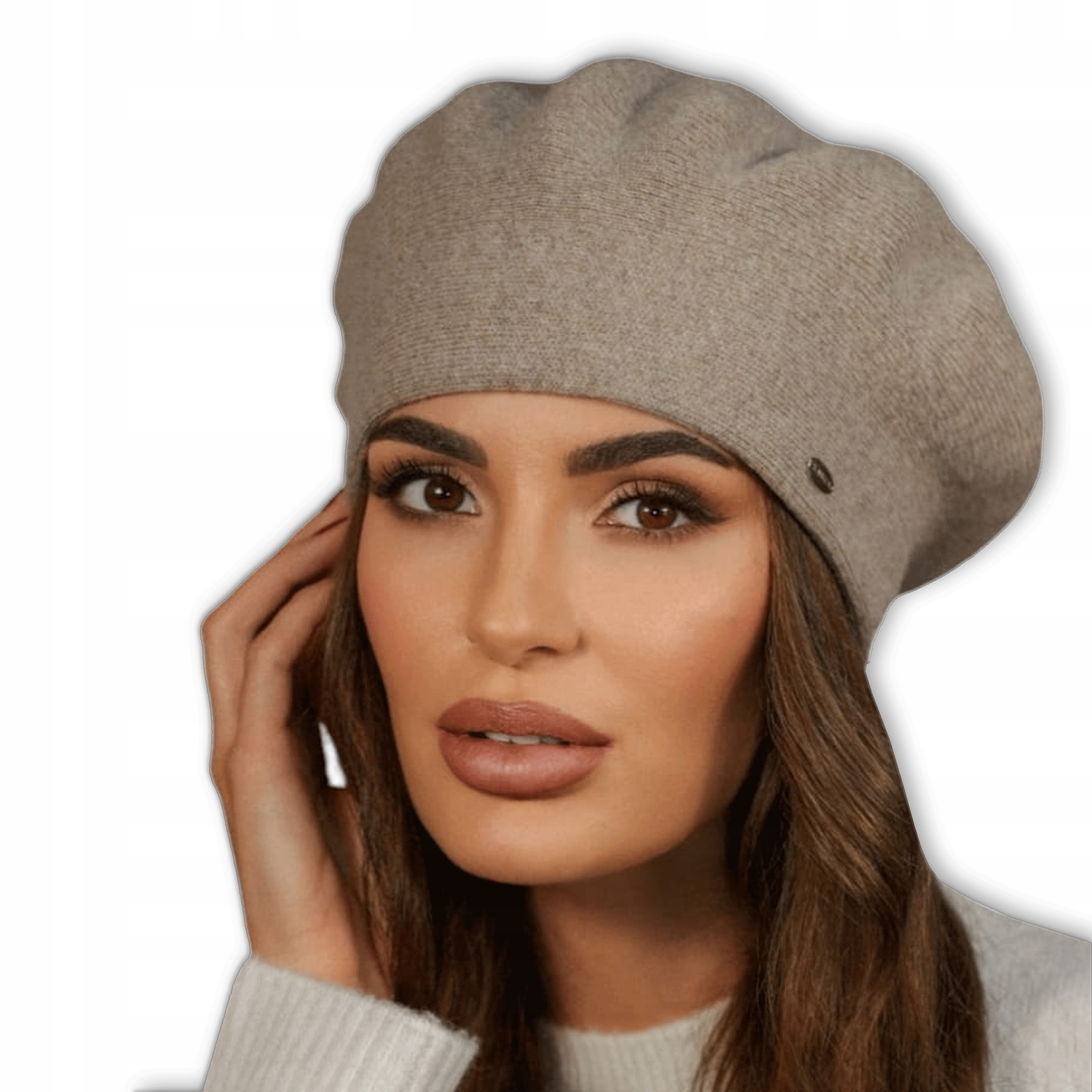 Tmavě Béžový Vlněný Beret Dámský elegantní vysoká noha Polský Kiang