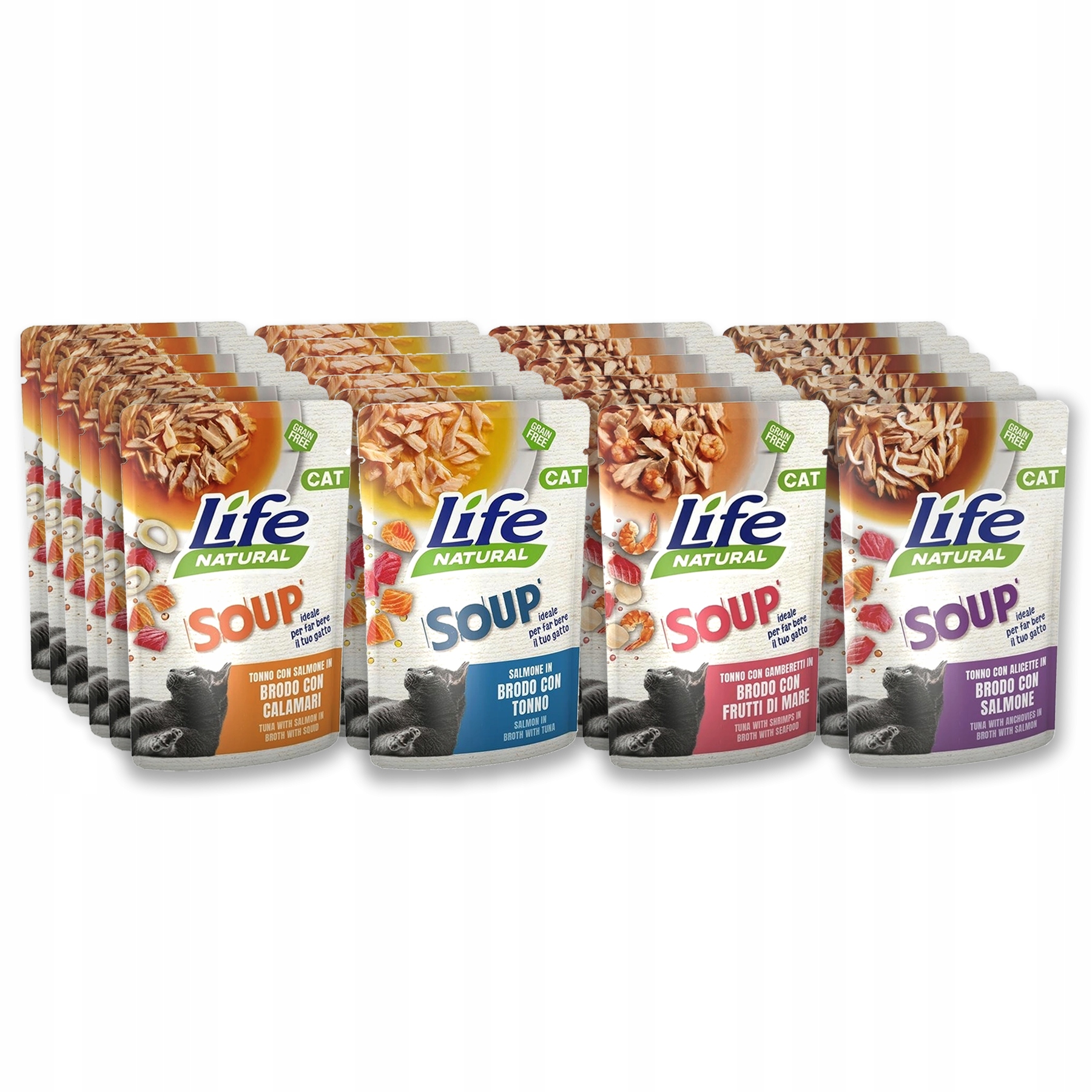 Levně Life Cat polévka pro kočky kapsička 60 g 24 ks MIX 4 příchutí rybích polévek