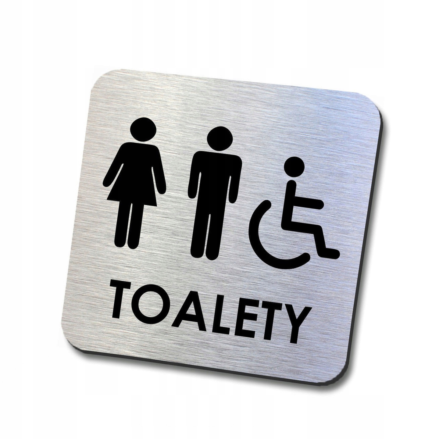 Srebrna tabliczka informacyjna toalety 10x10 cm