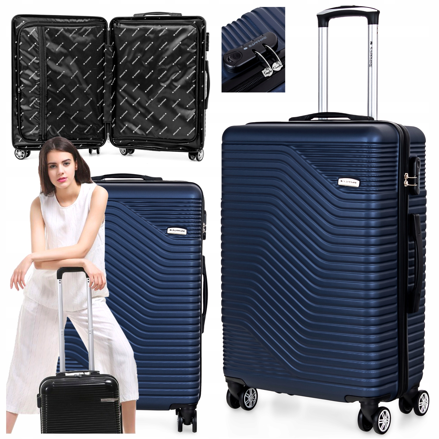 Walizka Duża Podróżna na kółkach Bagaż z Abs mocna Szyfr XXL Sapphire Duo