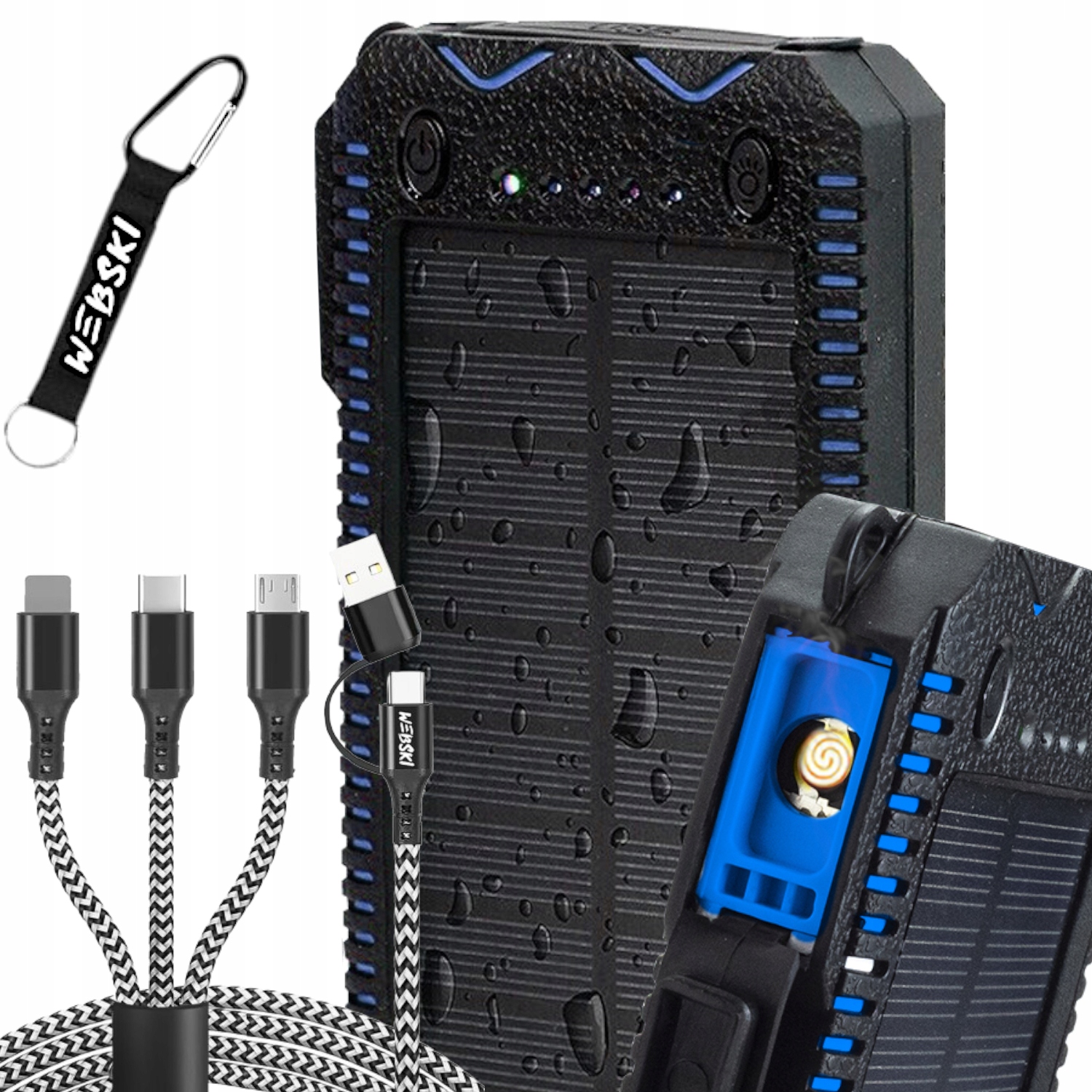 Turistická solární powerbanka 20000 mAh Přenosný Survival Usb kabel 6v1
