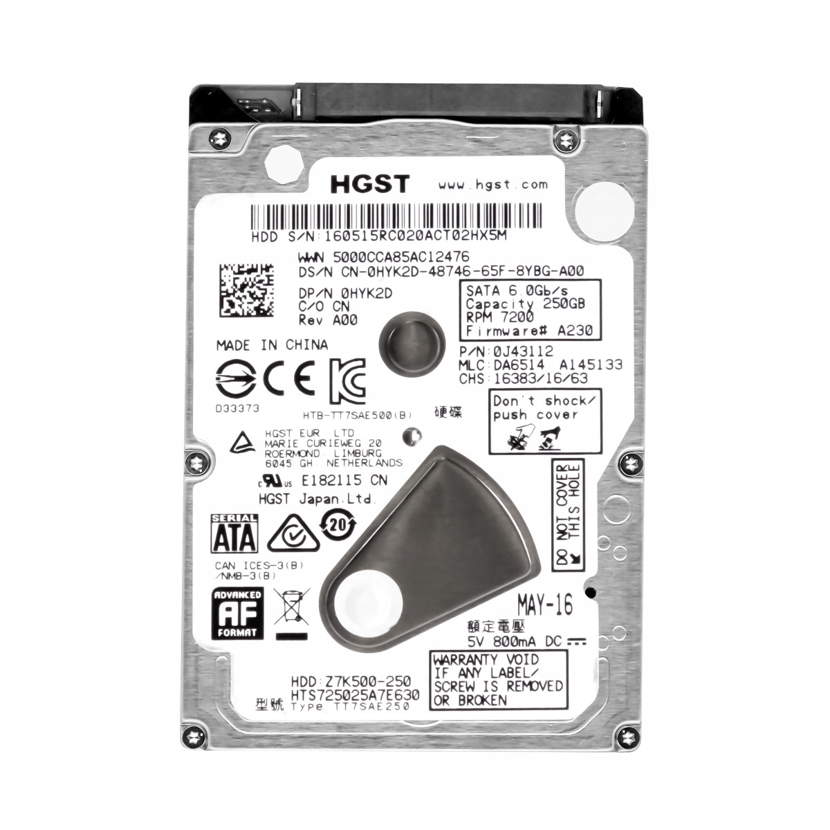 Hgst TravelStar Z7K500 250GB 7.2K 32MB Sata III 2.5'' HTS725025A7E630