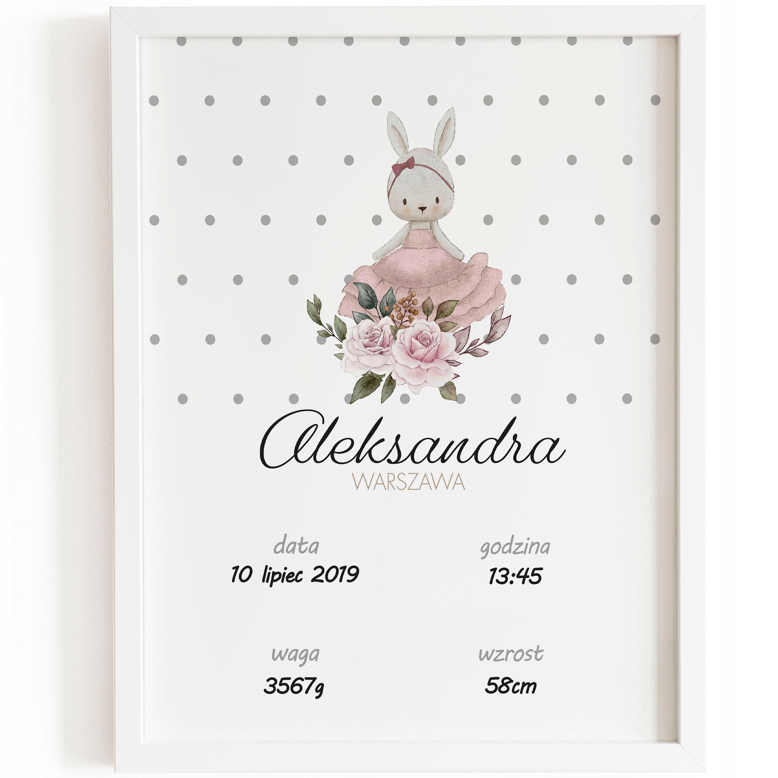 Metryczka plakat dla dziewczynki 30x40 A3 prezent urodziny chrzest roczek