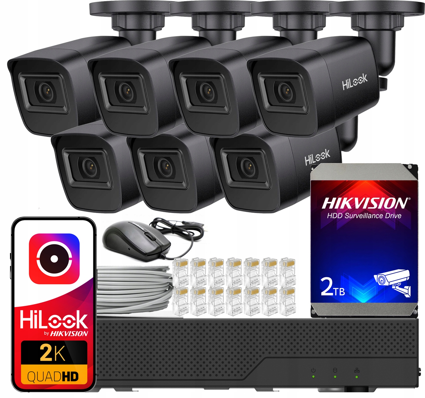 Monitorovanie Ip 4MPx 7 vonkajších kamier 4 PoE HiLook Aplikácia HikConnect