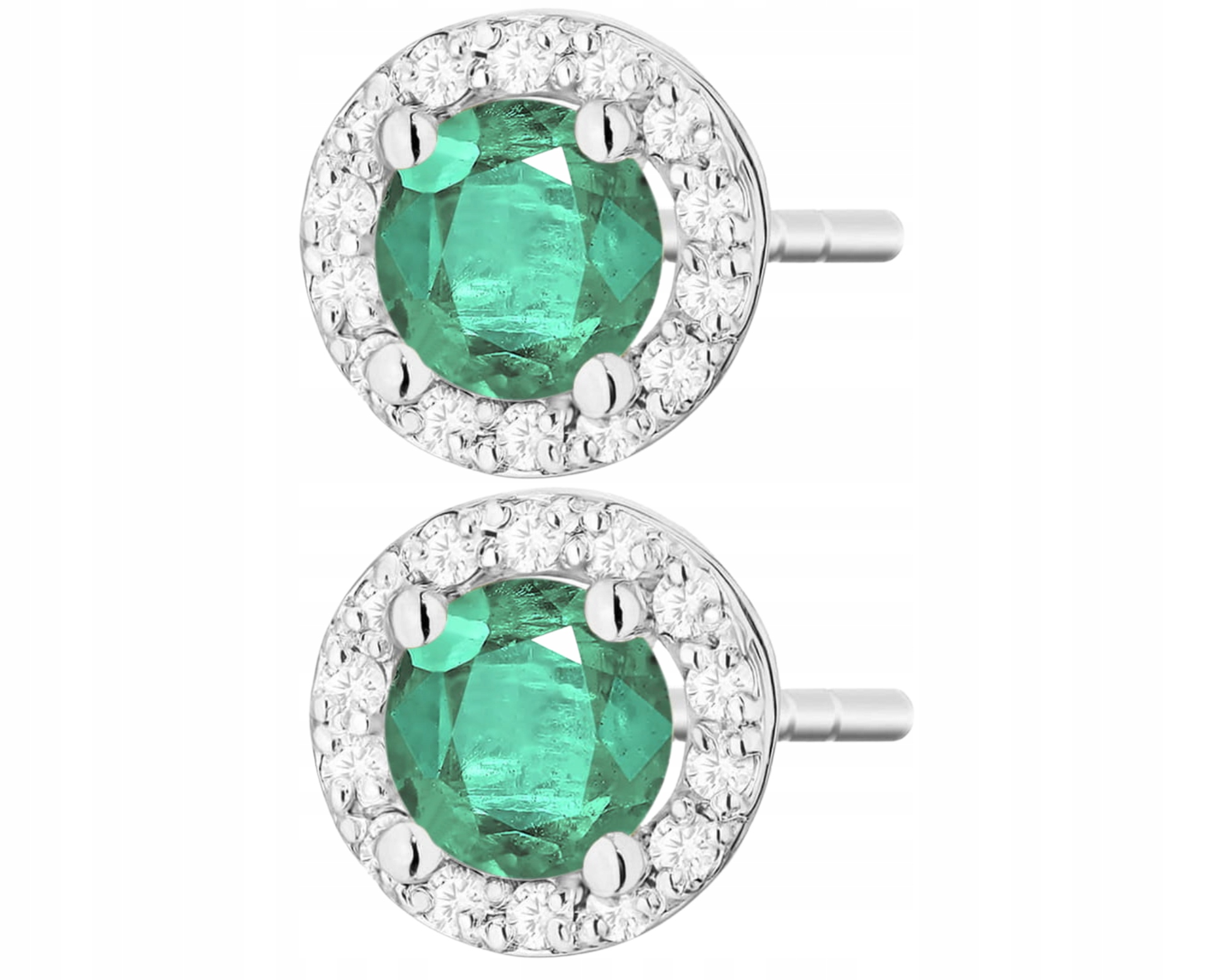Bílé Zlaté Náušnice Se Zelenými Smaragdy A Brilianty, Tyčinka 585