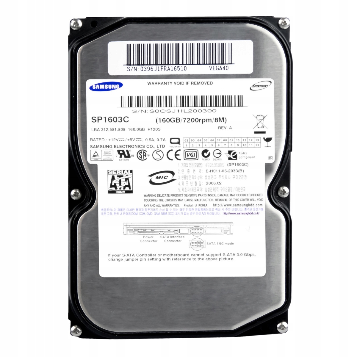Samsung 160GB 7.2K 8MB Sata II 3.5'' SP1603C