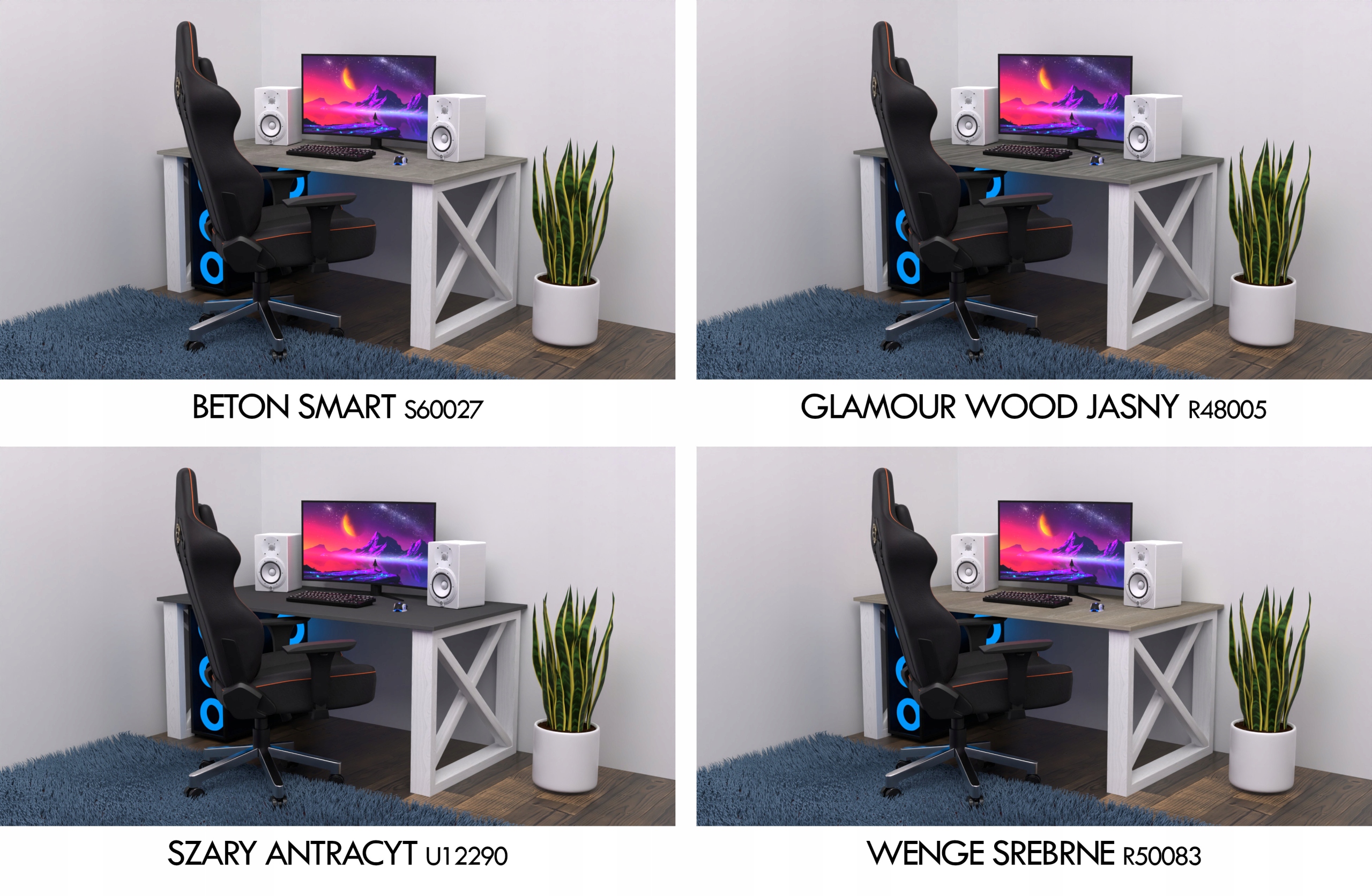 Biurko do komputera stabilne gamingowe loft Głębokość mebla 85 cm