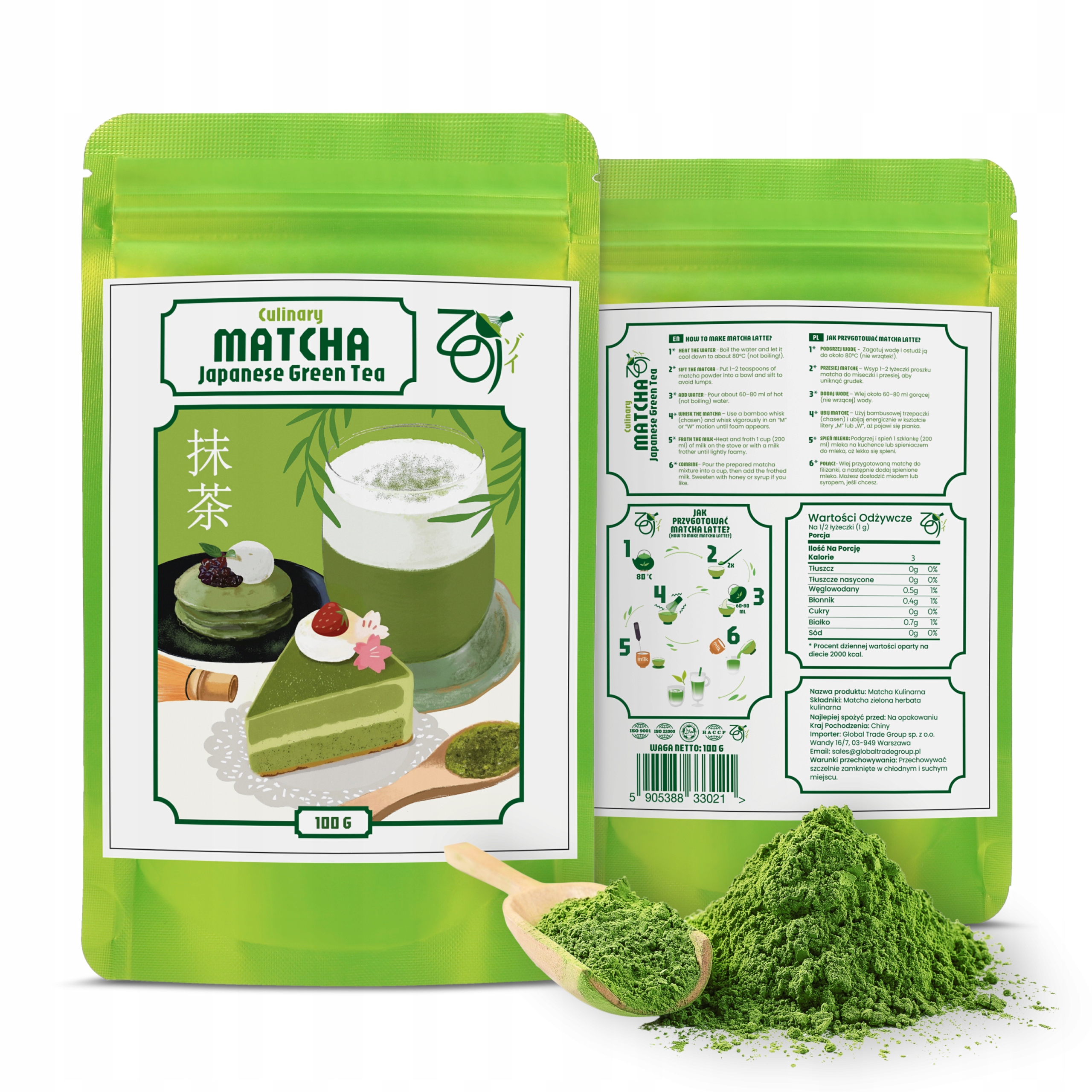 Matcha Čaj japonský 1 Kg Zelený Kulinářský práškový pro latte Zoi