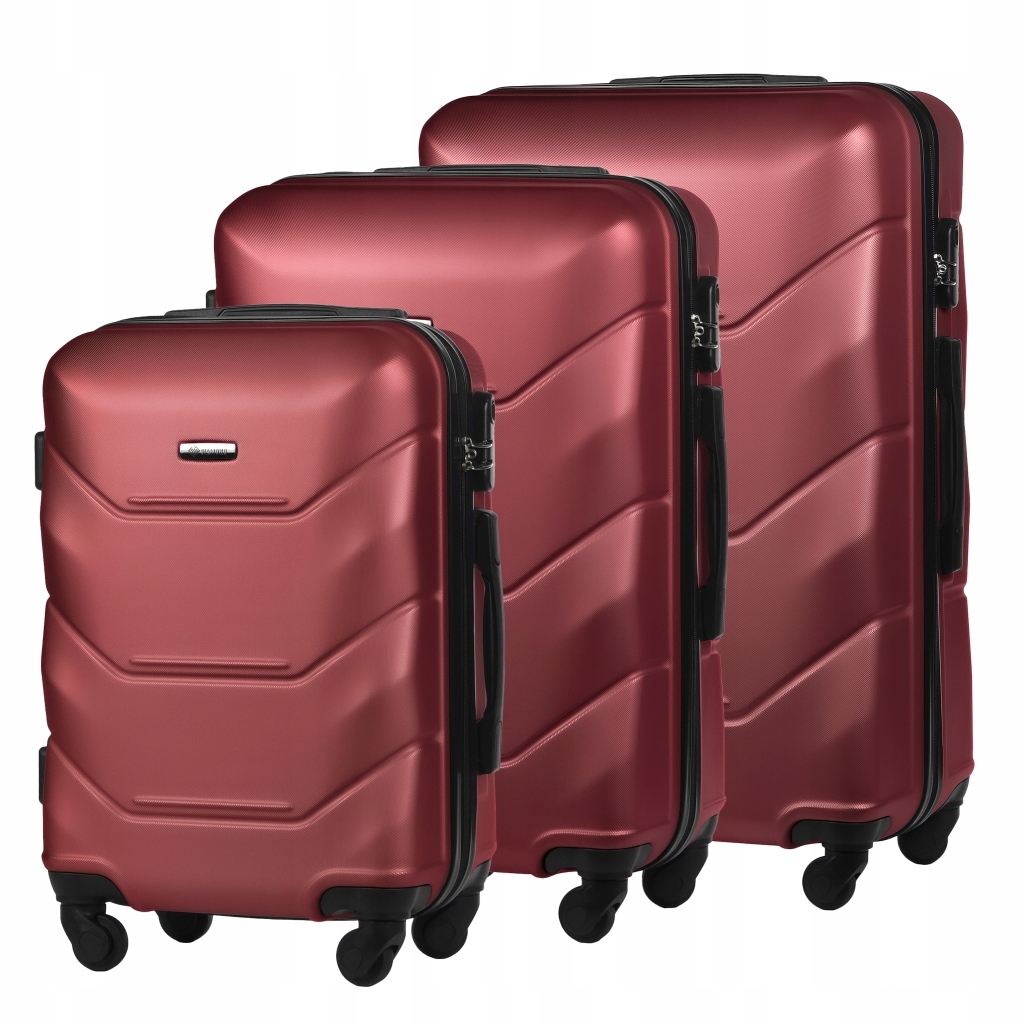 Sada 3v1 Tvrdých Cestovních Kufrů Zavazadla Burgundská Sada A227 Abs