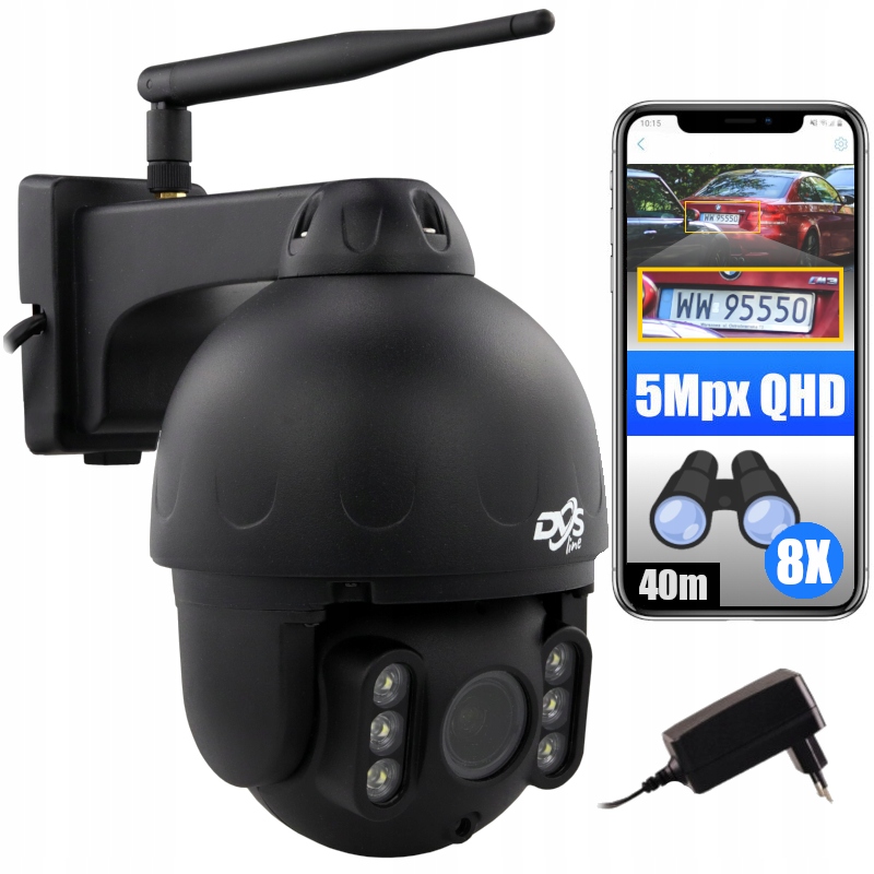 CZARNA KAMERA WIFI OBROTOWA ZEWNĘTRZNA 5MP 8x ZOOM