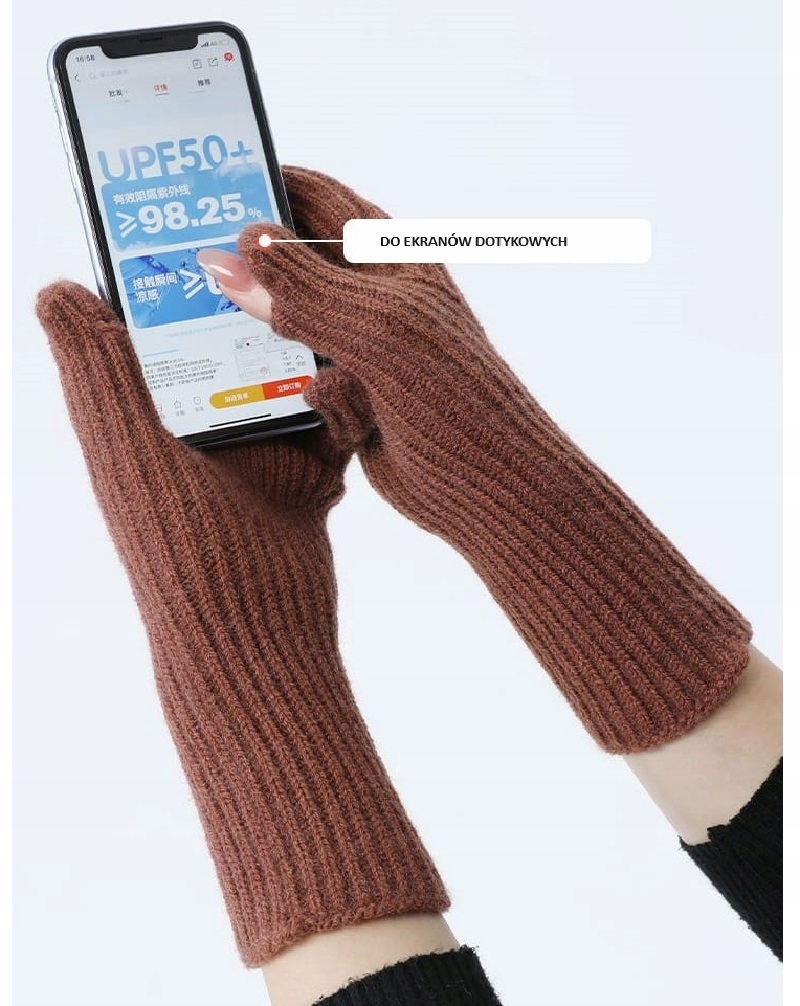 RĘKAWICZKI ZIMOWE DAMSKIE CIEPŁE BEŻOWE DOTYKOWE ZIMA Marka inna