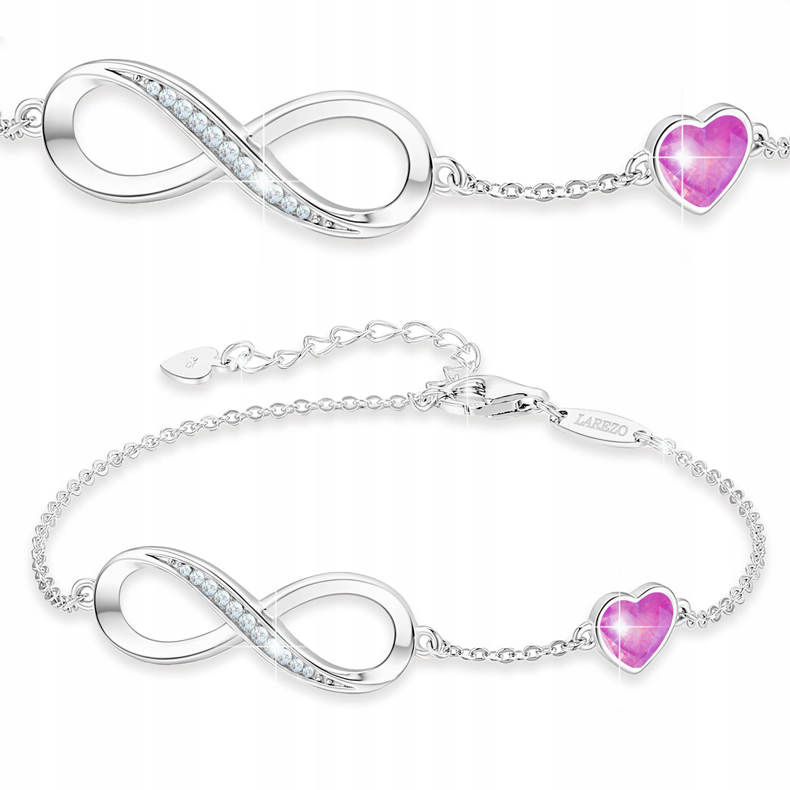 Stříbrný náramek Růžové srdce se znamením nekonečna Stříbro 925