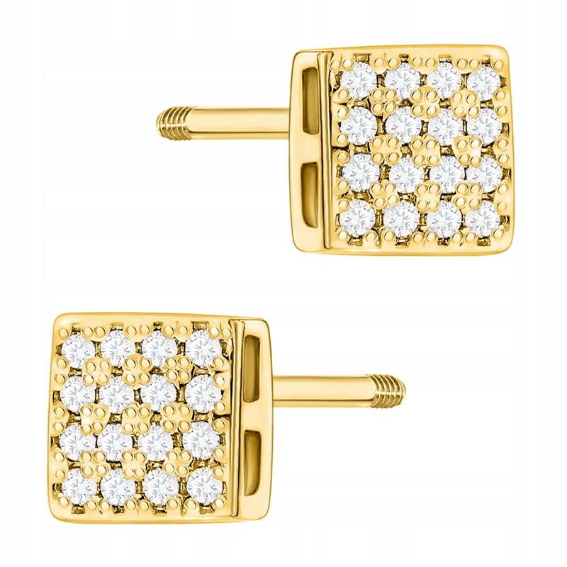 Złote Kolczyki pr. 585 Celebrytka z Brylantami 0,16ct Kostka Sztyft 14k