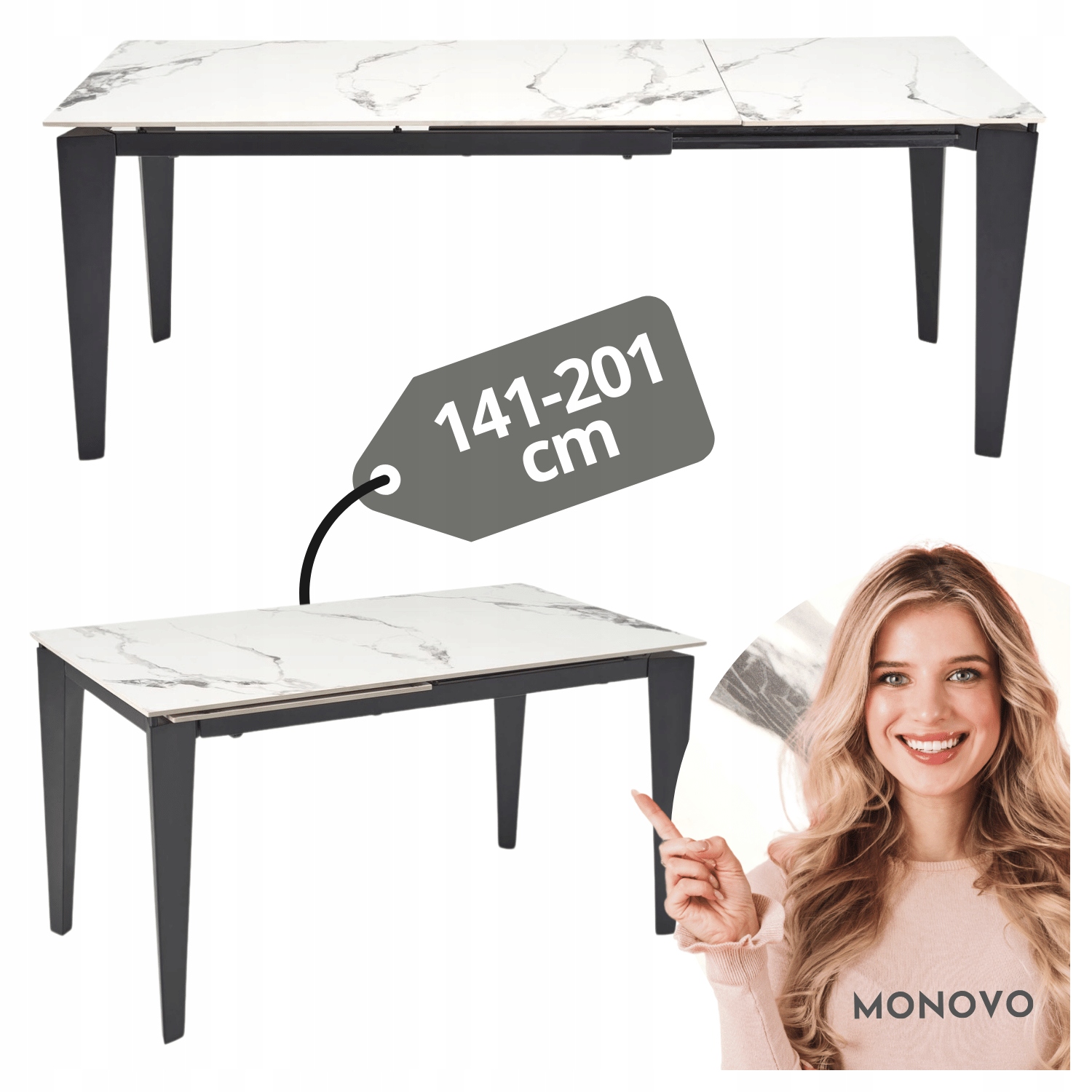 Designerski Nowoczesny Rozkładany Stół Ceramiczny do Salonu Biały Marmur