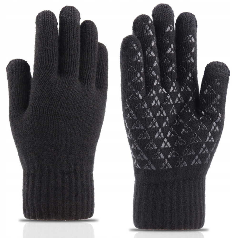 CIEPŁE RĘKAWICZKI DAMSKIE DOTYKOWE OCIEPLANE DO TELEFONU ZIMOWE CZARNE Rodzaj pięciopalczaste