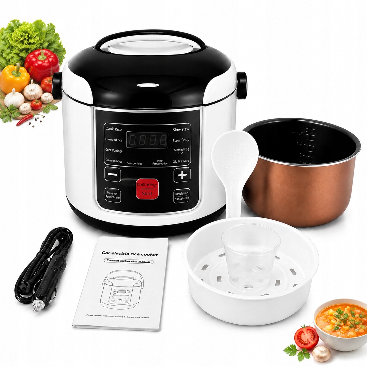 Automobilový multicooker 12V/24V 2L pro automobily Kamion Kamper Rýžovar