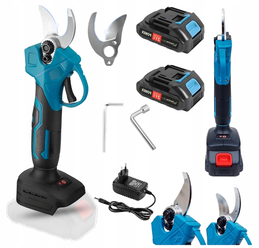 Sekator Ogrodowy Na Akumulator Mocny Nożyce Ręczne Do Krzewów Gałęzi 2 Aku