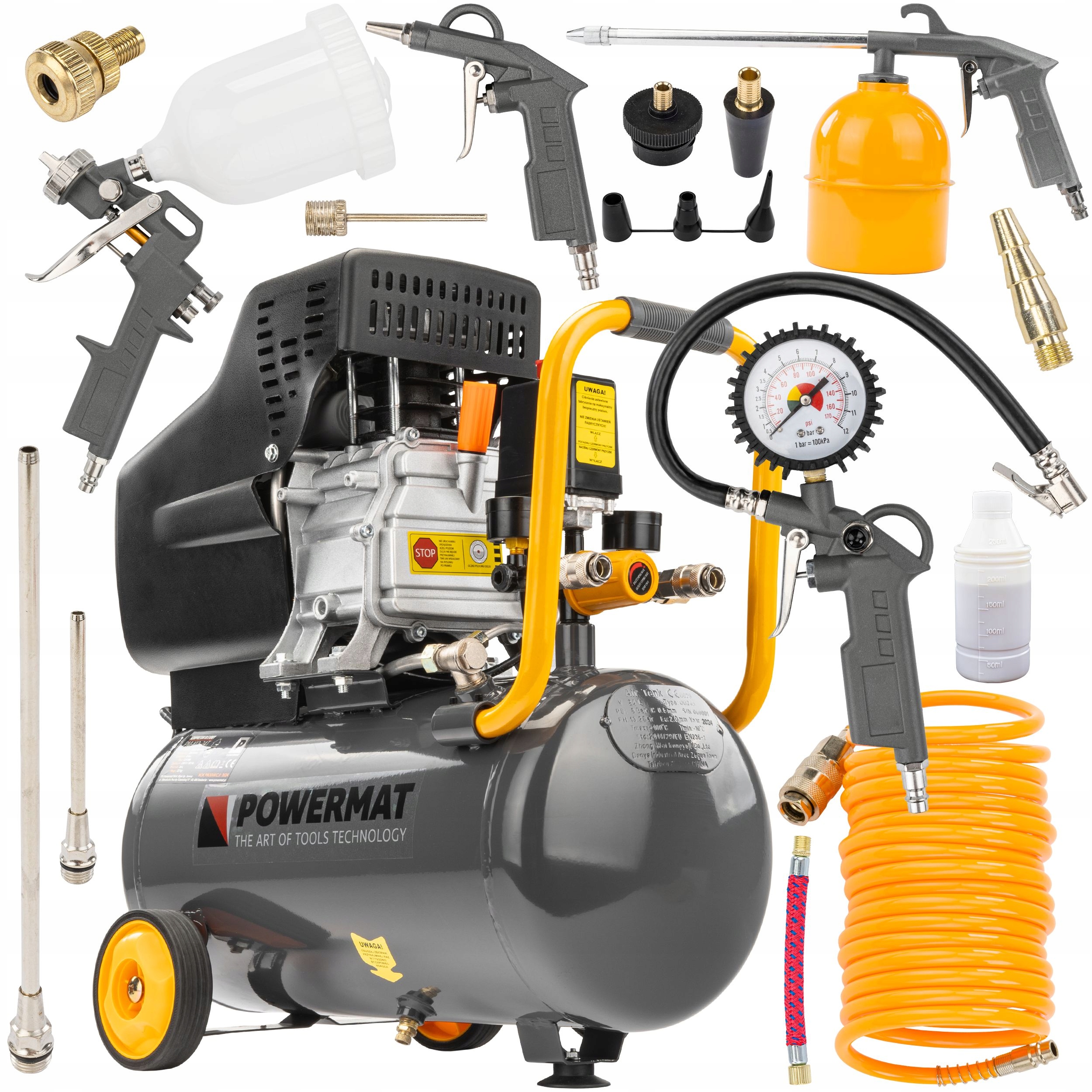 Olejový Kompresor 24L Kompresor 8 Bar 206 l/min 230 V Veľká Sada Pištole