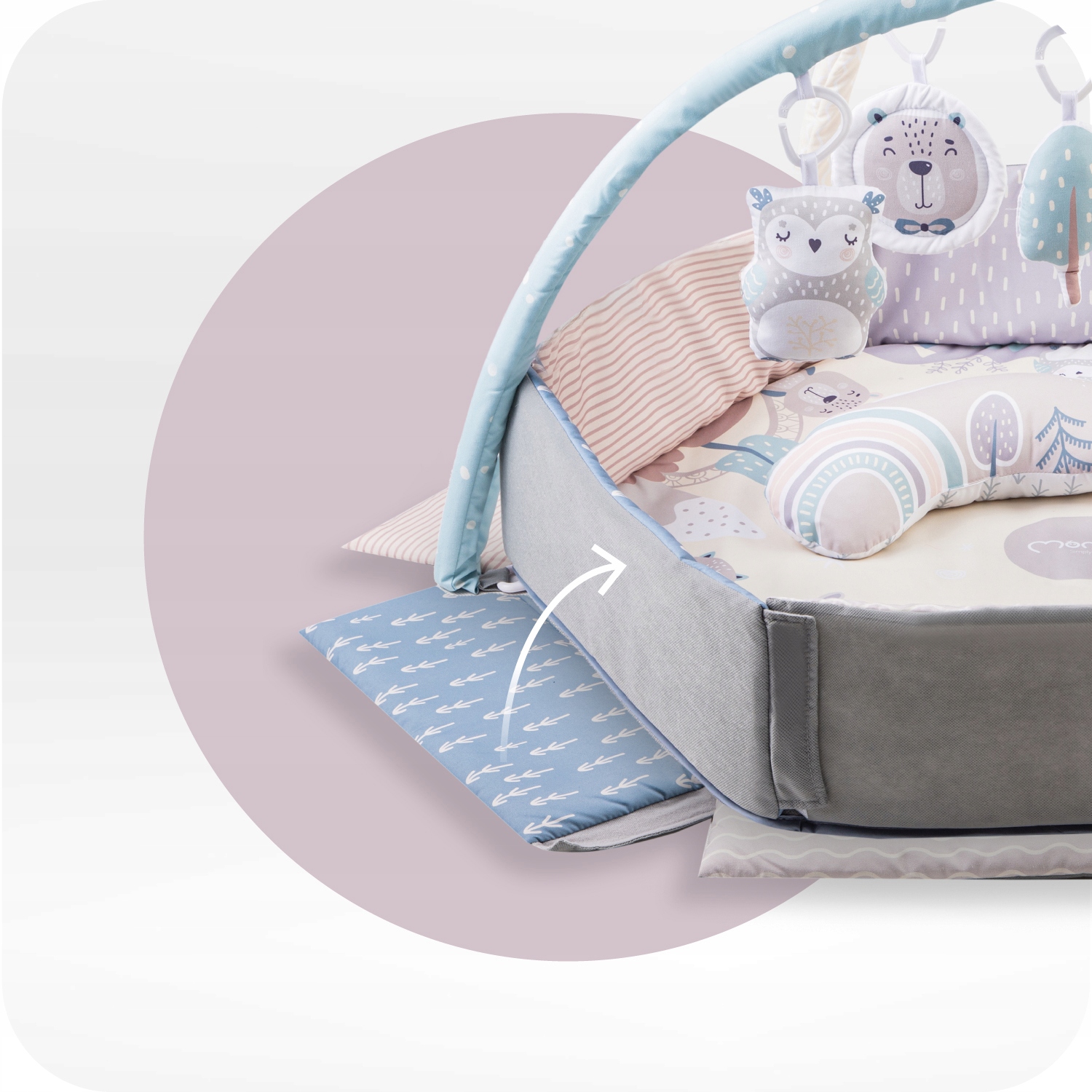 MOKOMASIS KILIMĖLIS KŪDIKIAMS 2in1 - MoMi PASTEL - JUTIMINIAI ŽAISLAI BASEINUI, daugiaspalvis