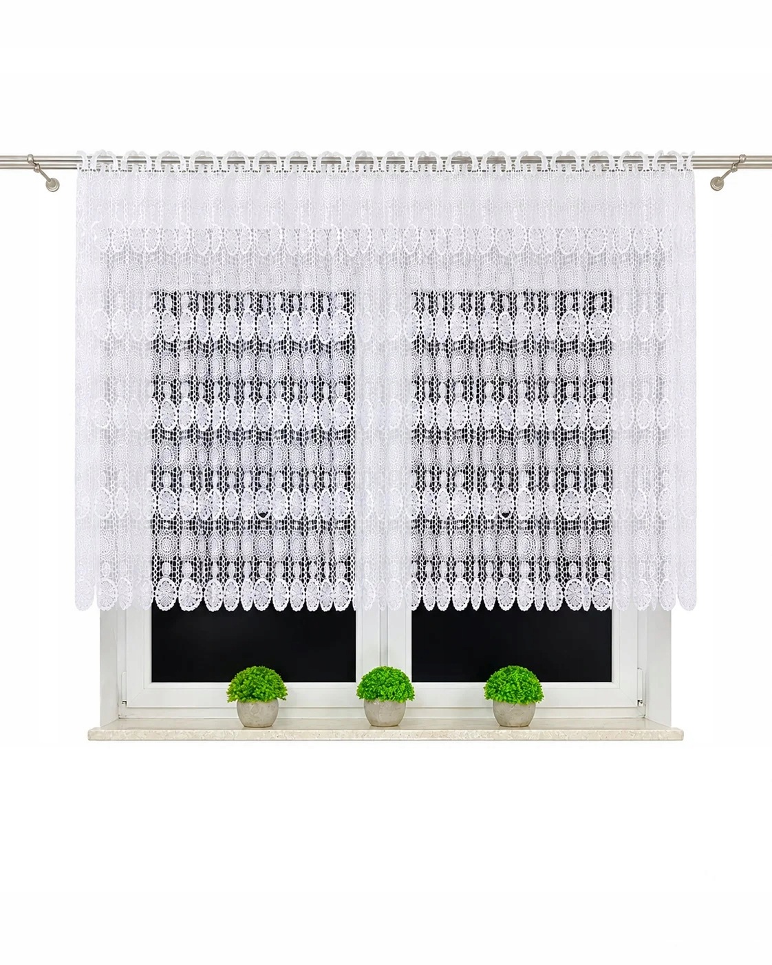 Firana gotowa gipiurowa 400 × 160 cm biała, kwiatowy wzór, oczka lub żabk