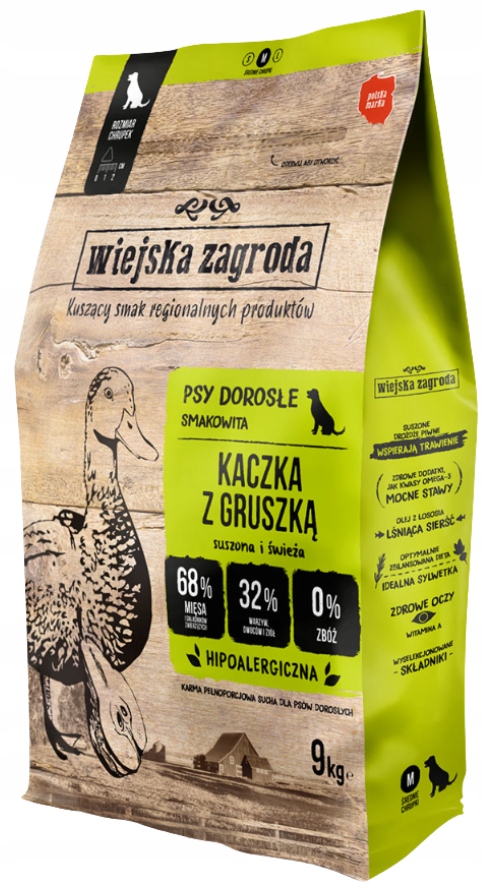 Wiejska Zagroda karma sucha dla psa kaczka z gruszką chrupki M 9 kg