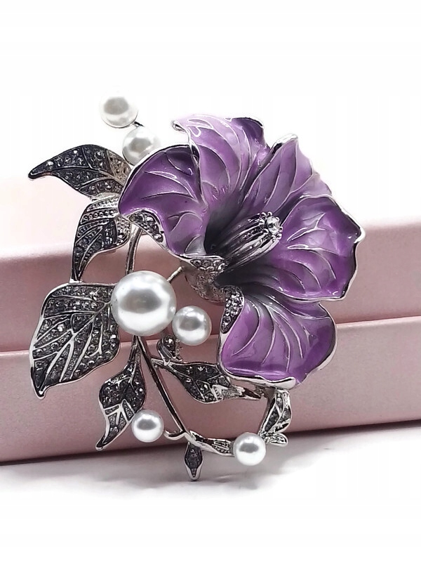 Luxusní Brož Přívěsek Květ Lilie Stříbrná Lila Krabička Na Dárek