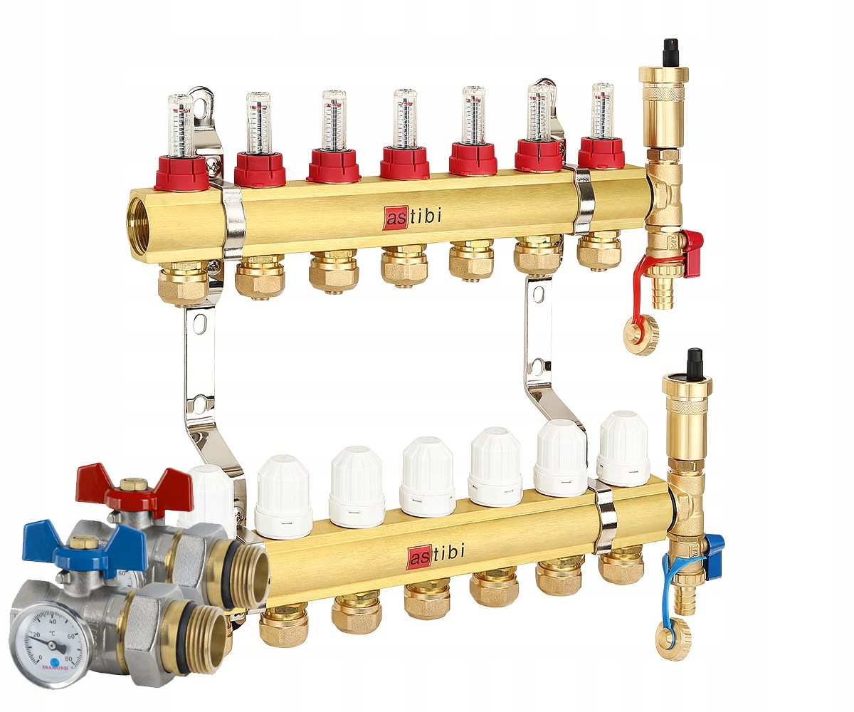 Rozdělovač 7 Okruhů Podlahového Vytápění Pro Podlahové Topení S 1PALCOVÝMI Ventily
