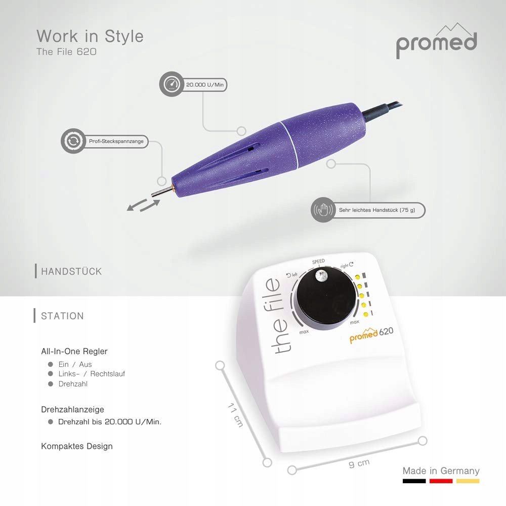 PROMED 620 Elektryczny Pilnik Do Paznokci Manicure Pedicure 20000 ObrMin — miniatura 4