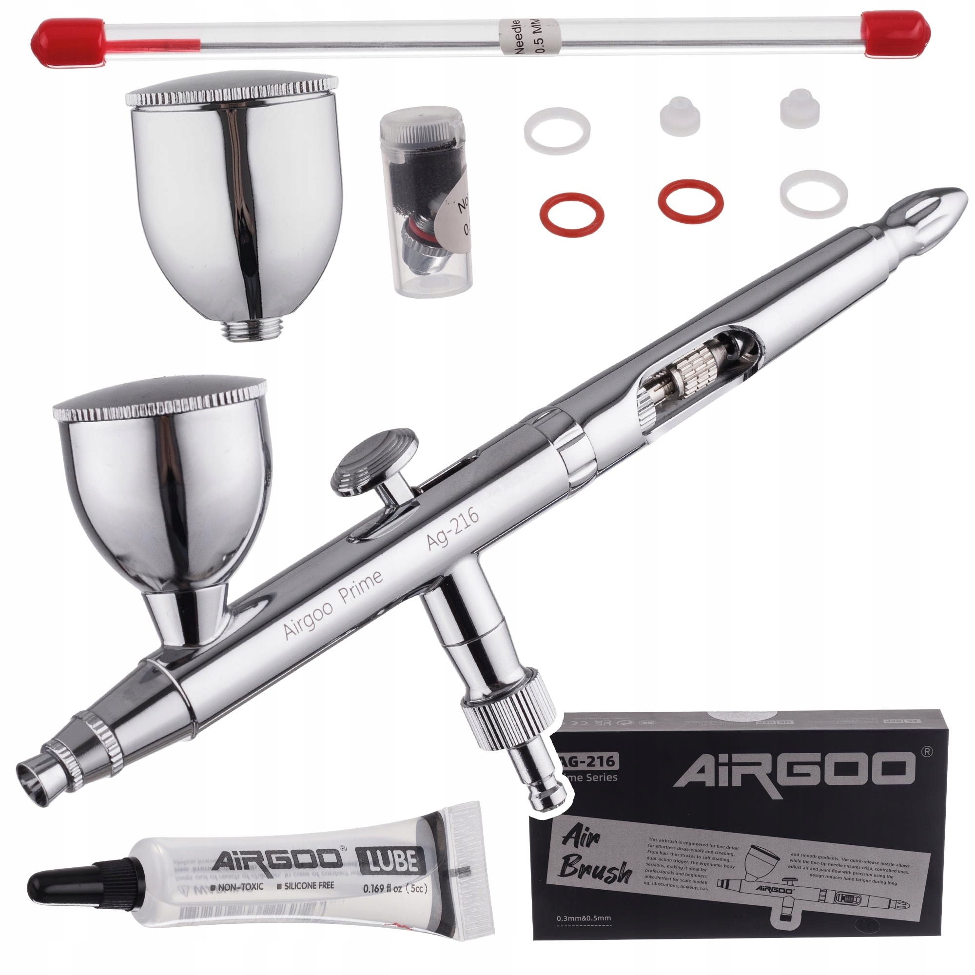 Aerograf Airgoo Prime AG-216 tryska 0,3+0,5 mm 2 nádrže těsnění silikon