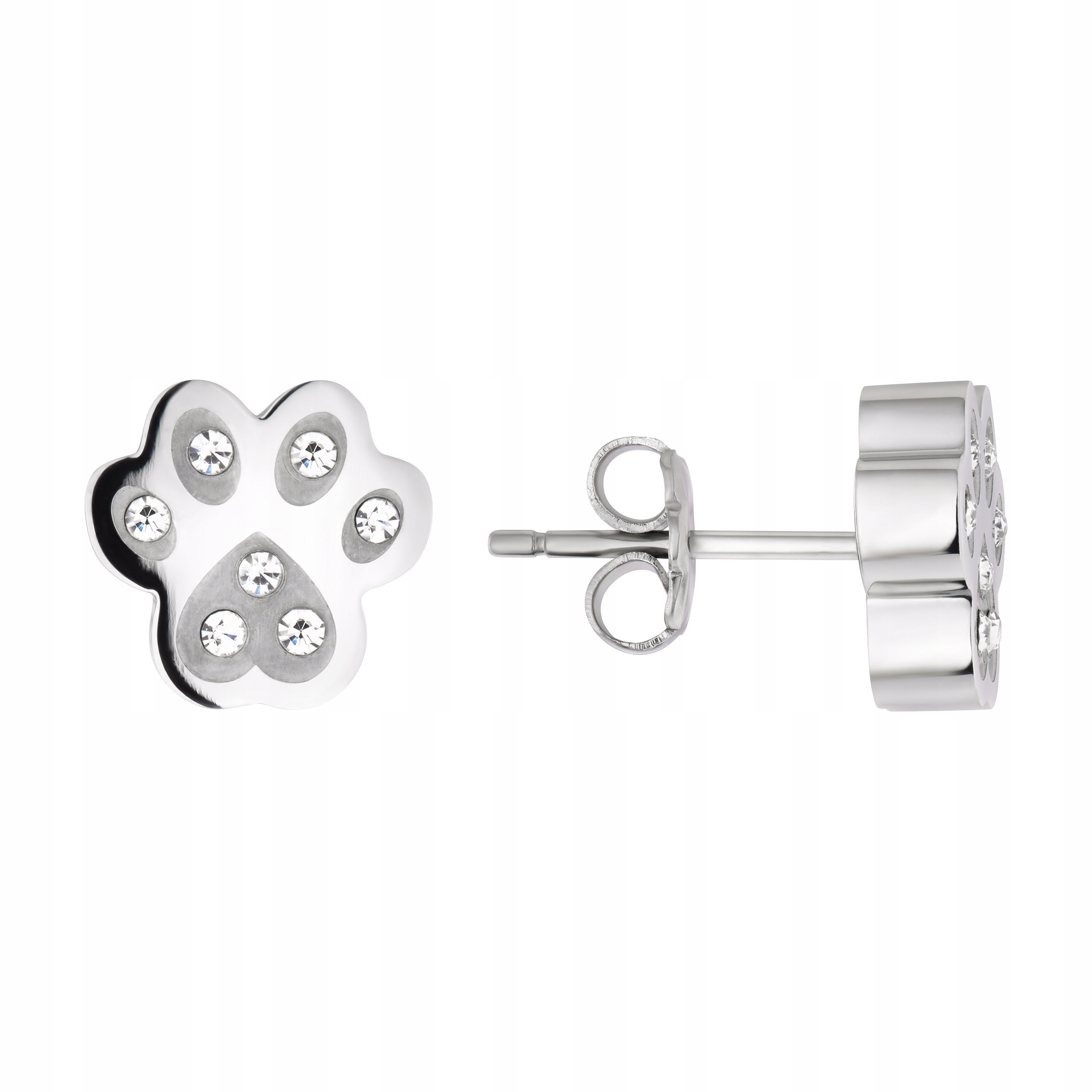 Náušnice Psí tlapka s krystaly Swarovski Ocel Stříbrné tyčinky