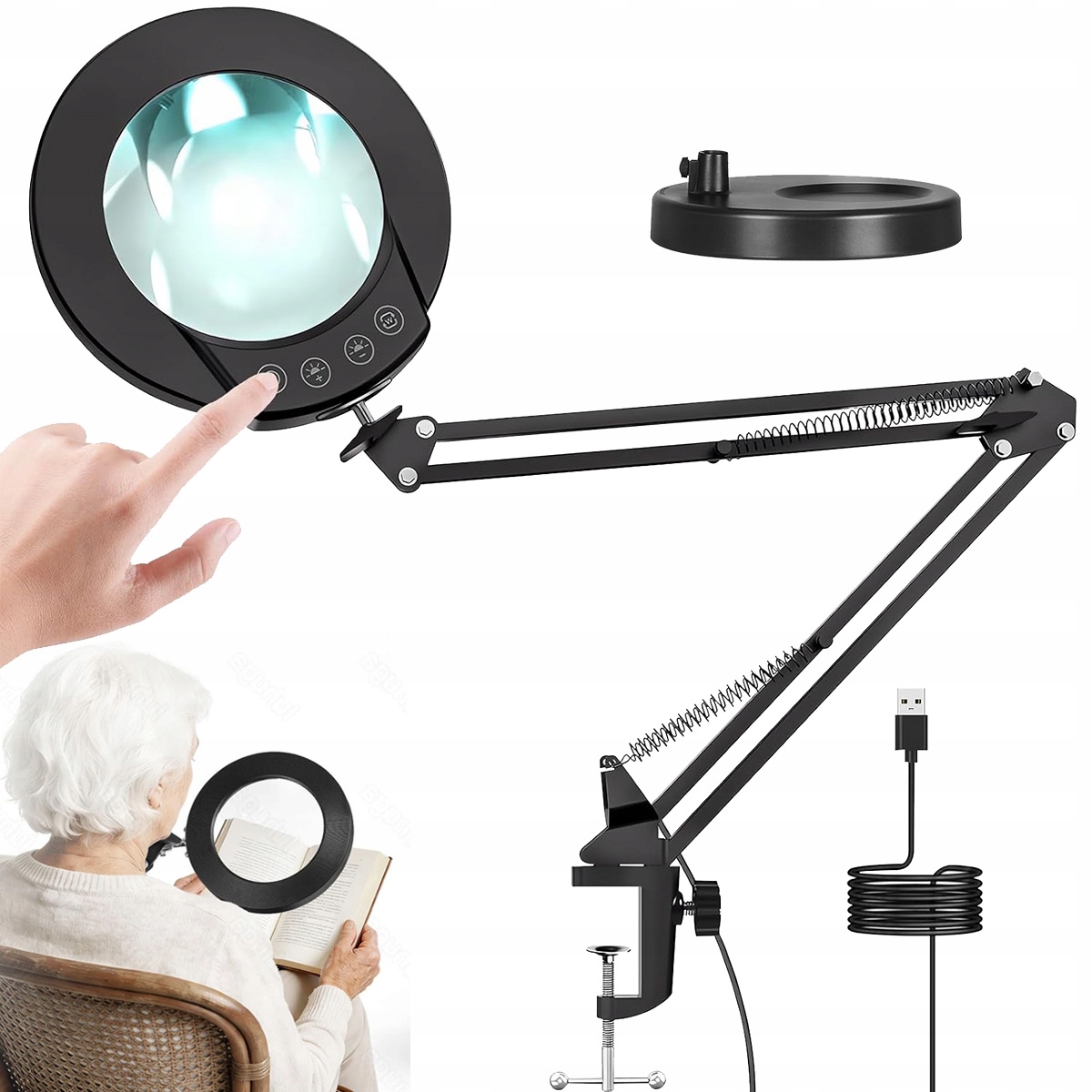 LAMPA LED KOSMETYCZNA LUPA POWIĘKSZAJĄCE 10X LAMPKA BIURKOWA KREŚLARSKA USB