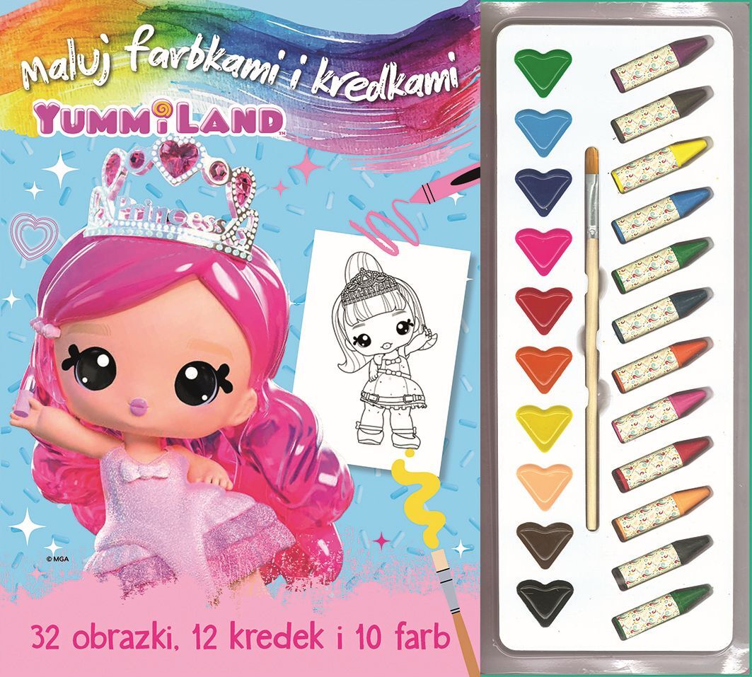 Maluj i koloruj. Yummiland Farby, kredki i pędzelek w zestawie