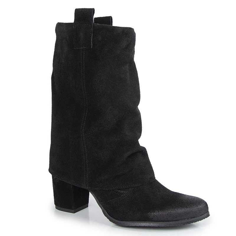 Exquisite 1546 Kotníkové Boty Kozačky Sloupek Kůže Semiš Černé 38