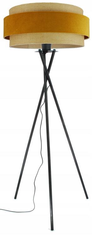 Podlahová lampa Duo. Boho Horčicovo-medový velúr a Juta. Trojnožka