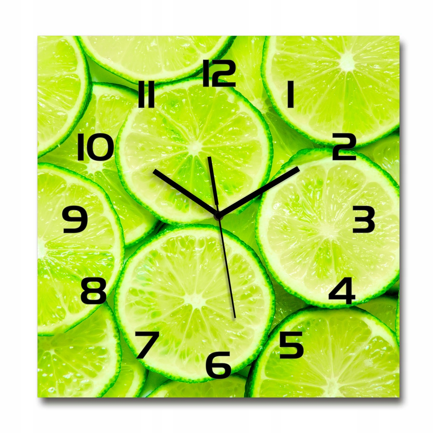 

Szklany kwadratowy zegar do kuchni Limonki 60x60cm