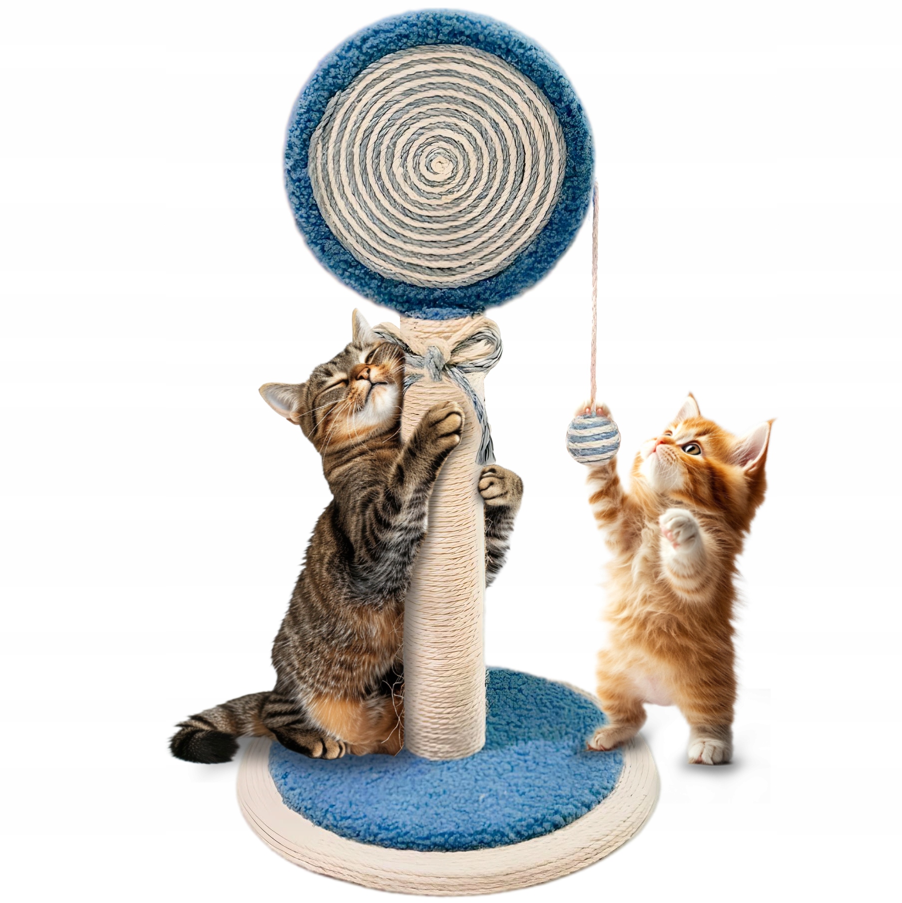 Levně Lízátko Roztomilý sisalový škrabák pro kočky s míčkem Modrý +dárek Kartáč