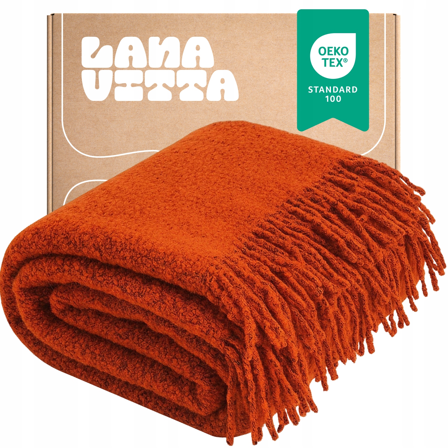 Deka Boucle Premium Vlněný přehoz na postel Pled Oranžová 140х200 cm