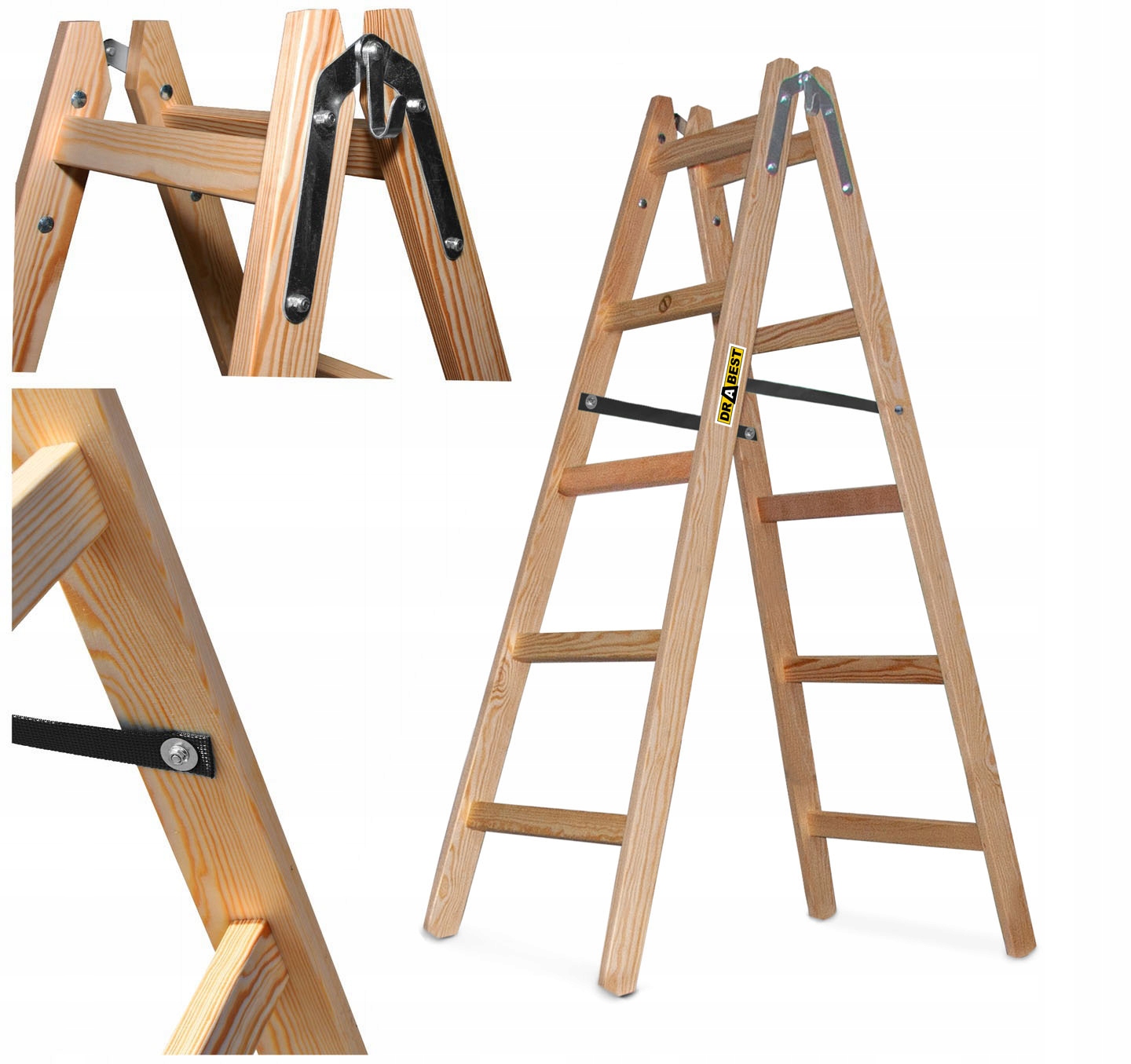 Drevená obojstranná maliarska Drabina 2x5 stupňová Drabest 150 kg Hak