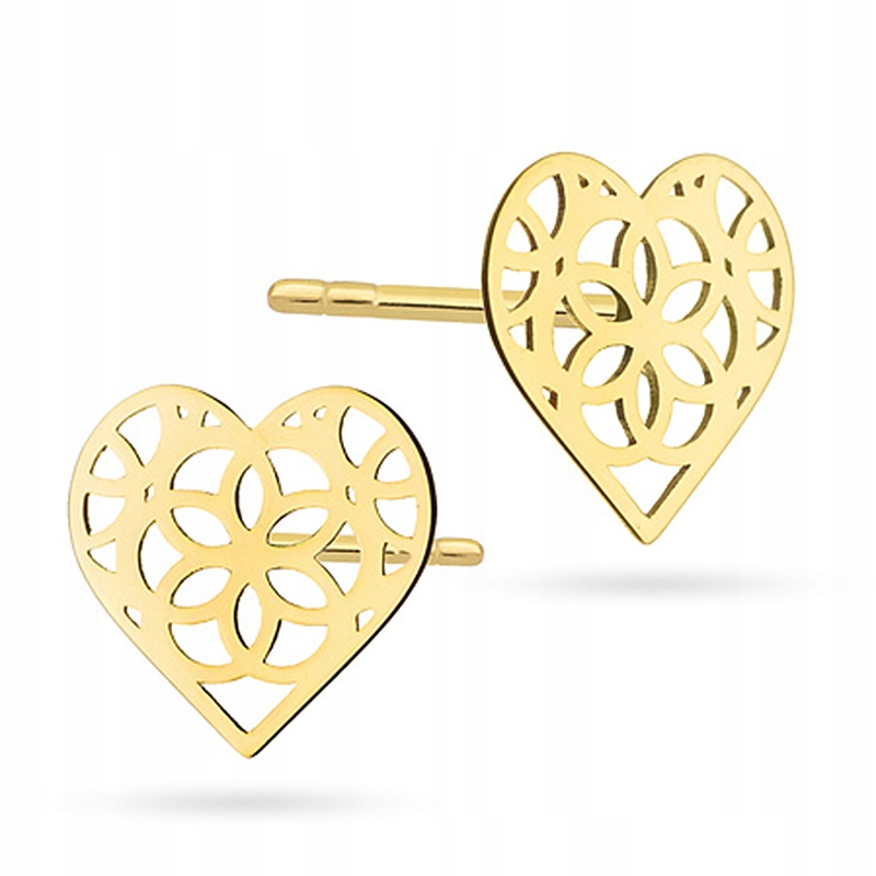 

Piękne Złote Ażurowe Kolczyki 333 Serce Serduszka
