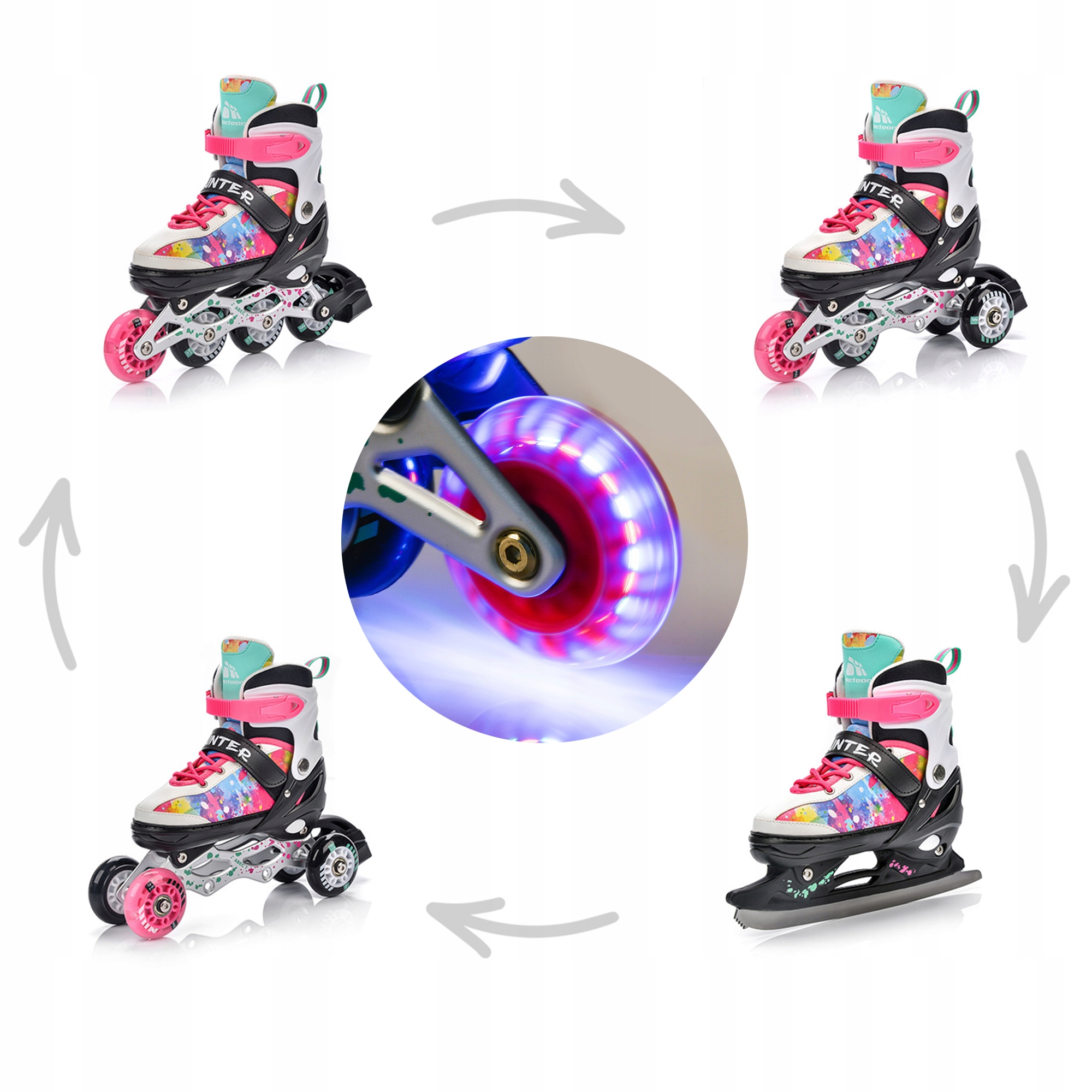 Rolki 4w1 Meteor Painter S 30-33 rolki łyżwy wrotki rolko-wrotki koła Led
